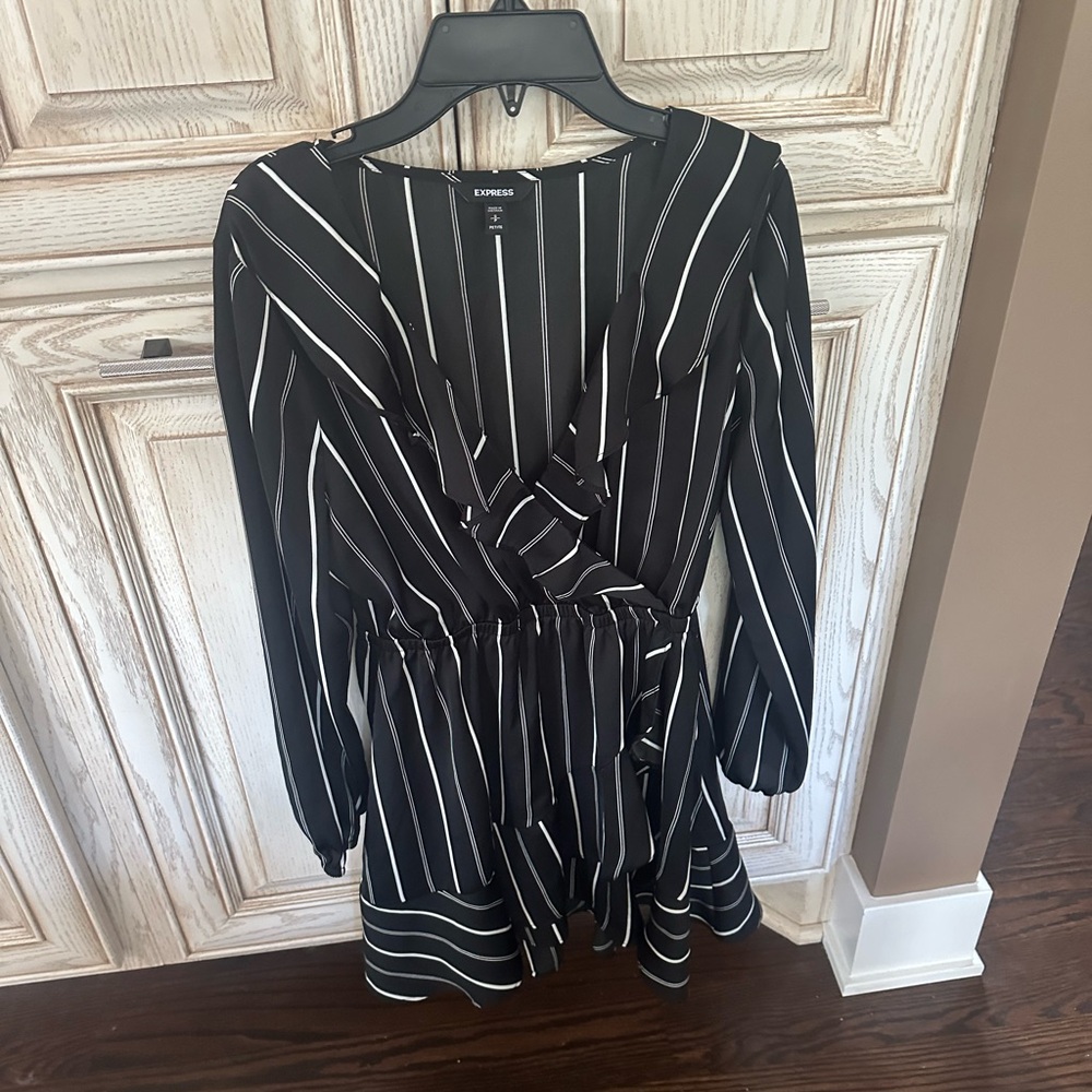 Express Striped Elastic Waist Ruffle Wrap Dress